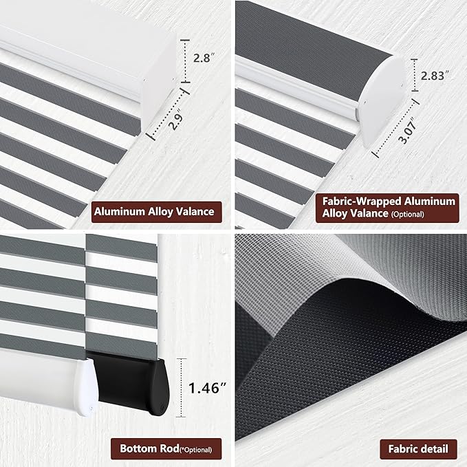 Bringnox Smart Motorized Zebra Roller Blinds - 60% Blackout, Remote Control, Works with HomeKit, Google Home & Alexa via Hub, Custom Size(60% Blackout Black-34)