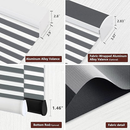 Bringnox Smart Motorized Zebra Roller Blinds - 60% Blackout, Remote Control, Works with HomeKit, Google Home & Alexa via Hub, Custom Size(60% Blackout Black-34)