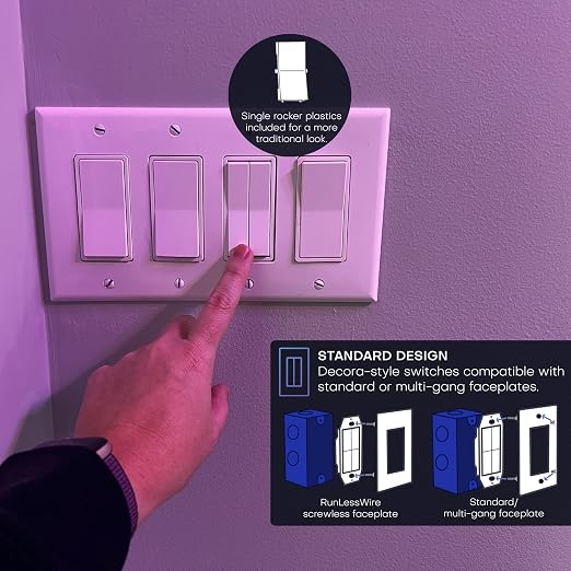 RunLessWire Click for Hue Battery-Free Wireless Smart Switch Light Almond | Dimmable Kinetic Switch Pairs Natively to Philips Hue Bridge, 4 Programmable Buttons to Control Scenes & Areas, 100ft Range