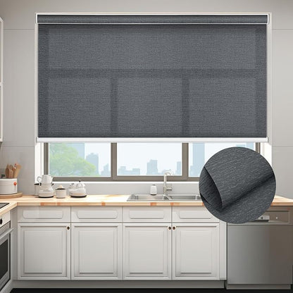 Changshade Custom Size Cordless Roller Shades, Light Filtering Roller Window Blinds with Thermal Insulated for Office, Living Room, Bedroom, Kitchen, Veins Black