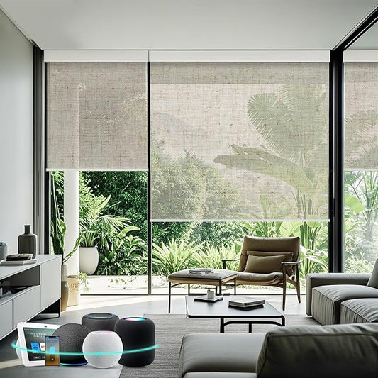 Aprilsmart Motorized Blinds with Remote,Light Filtering Motorized Roller Shades Work with Apple Homekit,Alexa,SmartThings,Google Home,Customize Blinds(Linen Sand -57)