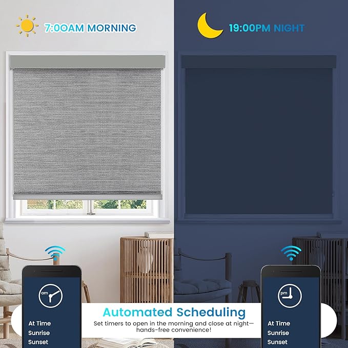 Motorized 100% Blackout Roller Shades – Custom Smart Blinds with Remote Control, Rechargeable Battery or Plug-in Motor, Tuya WiFi Optional, Home & Office Automatic Window Shades (Graphite Gray/CH9425)