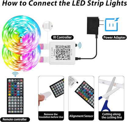 Ledagic Led Lights for Bedroom 100ft (1 Roll), Music Sync Led Lights | RGB Color Changing Led Strip Lights with Remote and App Control RGB Led Light Strip for Home Party Room Decor
