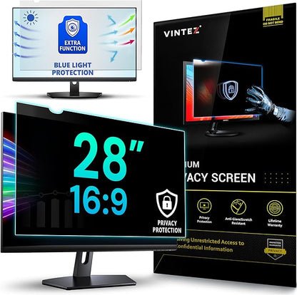 VINTEZ 28 Inch 16:9 Privacy Screen for Computer Monitor and Laptop - Anti Glare Protector Film Blue Light Filter Eye Protection - Computer Screen Privacy Shield, [1 Pack]