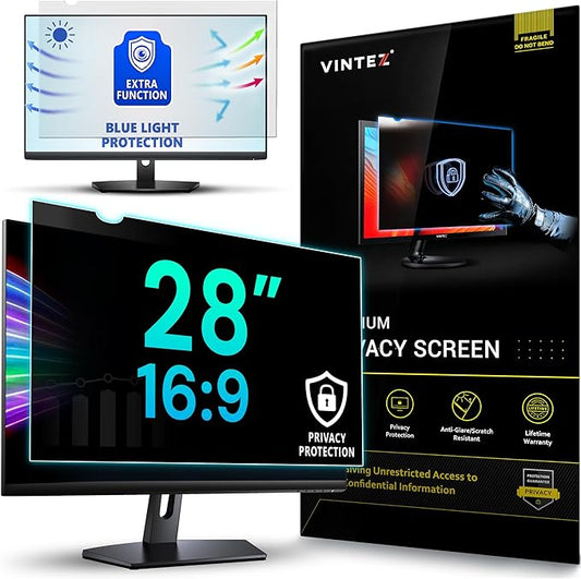 VINTEZ 28 Inch 16:9 Privacy Screen for Computer Monitor and Laptop - Anti Glare Protector Film Blue Light Filter Eye Protection - Computer Screen Privacy Shield, [1 Pack]