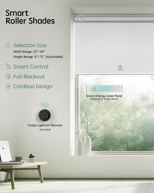 Yoolax Motorized Blinds with Remote, 100% Blackout Smart Blinds for Bedroom Home Office, Automatic Roller Window Shades Work with Alexa Voice Control, No Valance (Jacquard White, 37" W x 72" H)