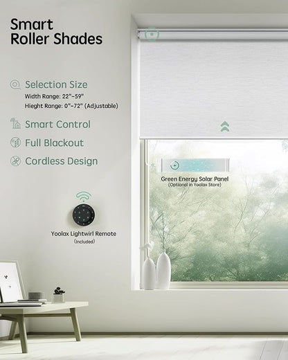 Yoolax Motorized Blinds with Remote, 100% Blackout Smart Blinds for Bedroom Home Office, Automatic Roller Window Shades Work with Alexa Voice Control, No Valance (Jacquard White, 35" W x 72" H)