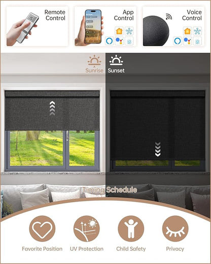 Kincmo Motorized Blinds with Remote, Light Filtering Roller Shades Work with Apple Homekit,Alexa,Google Home, Custom Electric Blinds with App,Voice Control (75% Blackout Classic Shadow)