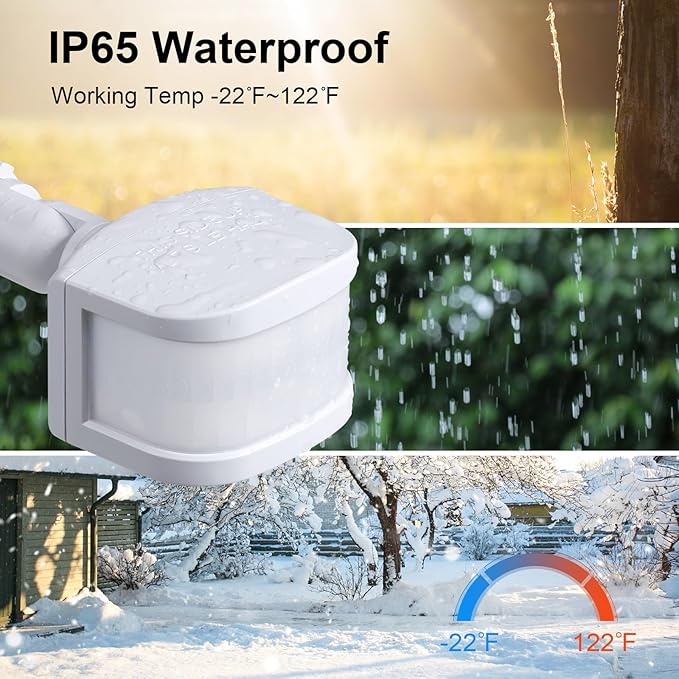 2 Pack 240-Degree Replacement Motion Sensor, Adjustable LUX(5-300) & Time & Detection Sensitivity Up to 60 Feet Range, 3 Working Modes Outdoor Motion Detector for Security Floodlight, White