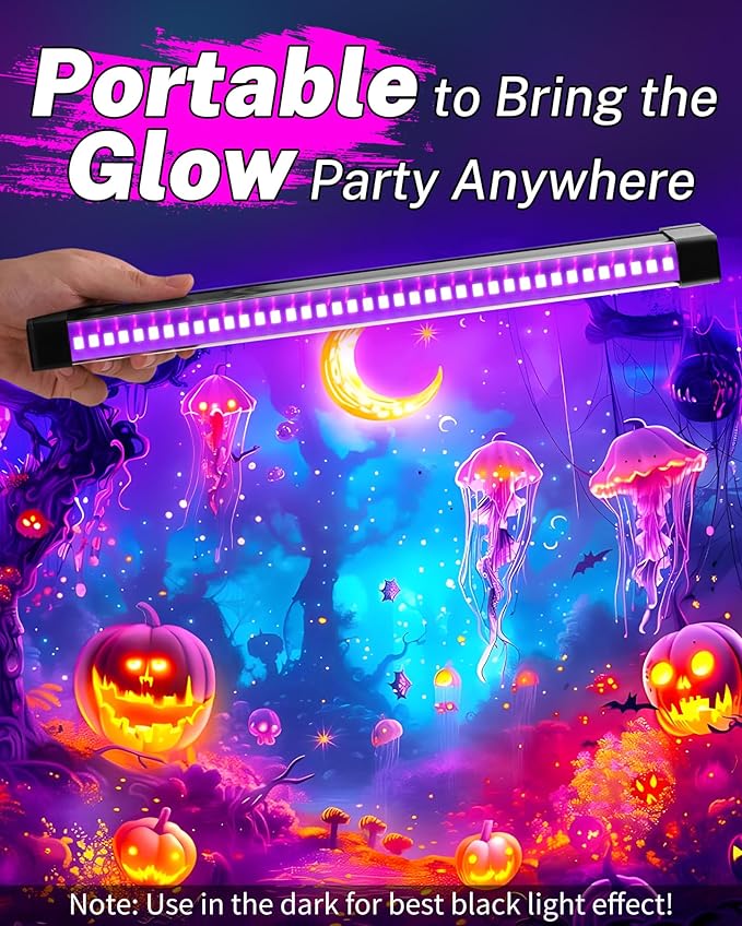Rechargeable Black Light Bar, 5000mAh Large Capacity Battery Powered Black Lights for Glow Party, Portable Blacklight Party Supplies for Uranium Glass, Fluorescent Poster, Bedroom, Halloween