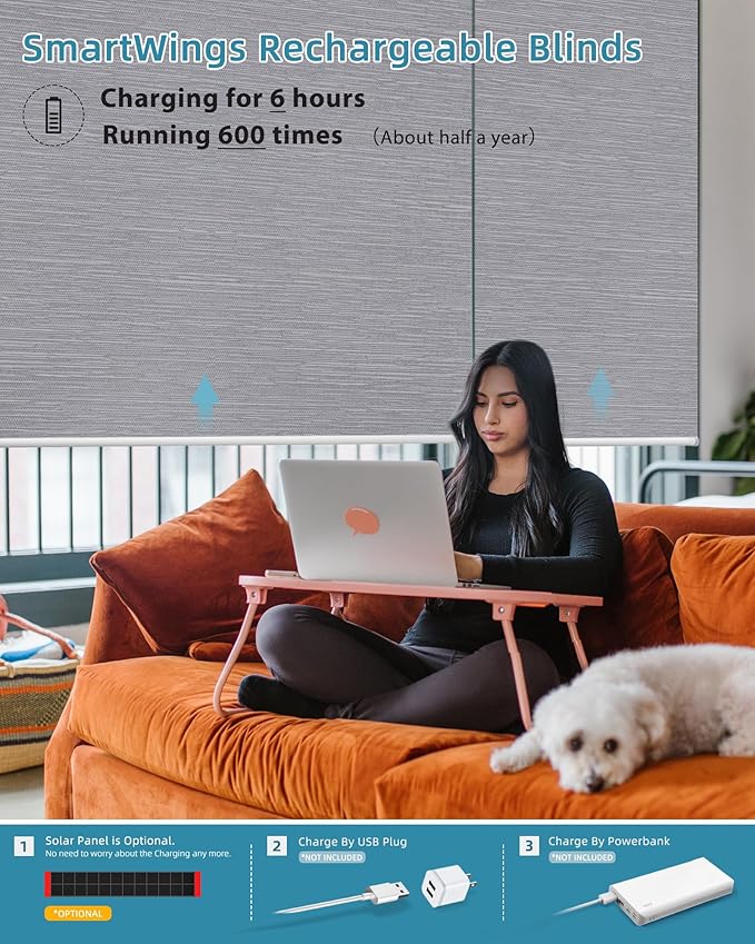 SmartWings Motorized Roller Shades Work with HomeKit, 100% Blackout Window Shades, Cordless Wireless Remote Control Roller Blinds for Smart Home and Office, Essential Grey, Customized Size