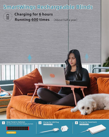 SmartWings Motorized Roller Shades Work with HomeKit, 100% Blackout Window Shades, Cordless Wireless Remote Control Roller Blinds for Smart Home and Office, Essential Grey, Customized Size