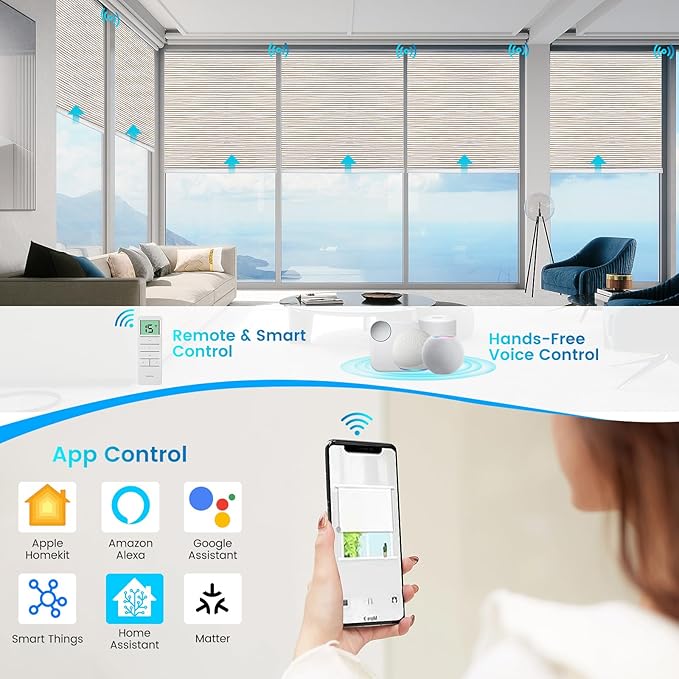 Motorized 100% Blackout Roller Shades – Custom Smart Blinds with Remote Control, Rechargeable Battery or Plug-in Motor, Tuya WiFi Optional, Home & Office Automatic Window Shades (Vibeke Greige/CH9427)
