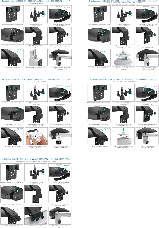 Sun Rain Shade Cover with Gutter Mount WYZE Cam Pan V1/V2/V3/V4/Duo Cam Pan,eufy Indoor Cam,Blink Mini Pan,TP-Link Tapo Pan,Kasa Pan/Tilt and All Outdoor Security Cameras with 1/4 Screw