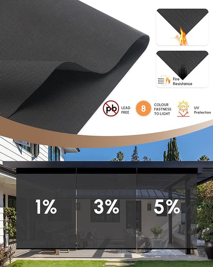 Kincmo Motorized Outdoor Shades for Patio Porch, Custom Outdoor Motorized Blinds with Remote, Waterproof & Windproof Patio Shades Work with Apple Homekit,Alexa,Google (1% Openness Dark Grey)