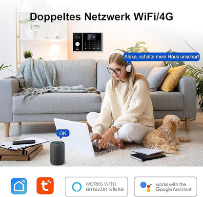 XUK Smart Home Security System,4G/GSM &WiFi Wireless Alarm Kit with Door/Window Sensors,PIR Motion Detectors,App Remote Control,Compatible with Alexa &Google Home,Easy Installation(24pcs Set)