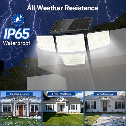 Adewalk 3000LM Solar Outdoor Lights - Upgraded 2Packs 4 Heads 188 LED Security Lights with Motion Sensor Lights, IP65 Waterproof 270° Wide Angle Flood Wall Lights for Home Darkroom Backyard