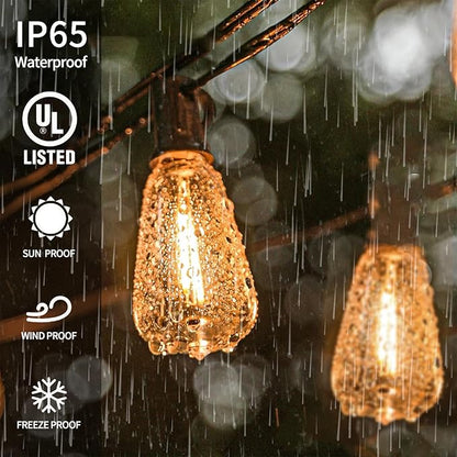 ST38 Replacement Bulbs 10 Pack, Shatterproof IP65 Waterproof Outdoor LED Edison Bulbs, E12 Candelabra Base, Dimmable Warm White 2700K, for Patio String Lights, Chandelier, Ceiling Fan