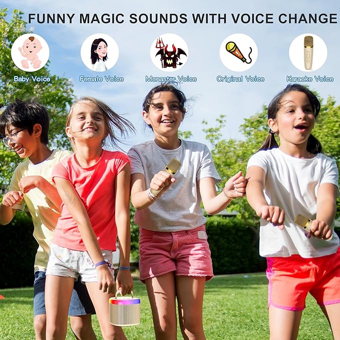 HWWR Mini Karaoke Machine for Kids, Mini Bluetooth Speaker with 2 Wireless Microphones for Kids Singing Home Party, 2025 Popular Birthday Gifts Toys for Girls Boys Age 3-12+