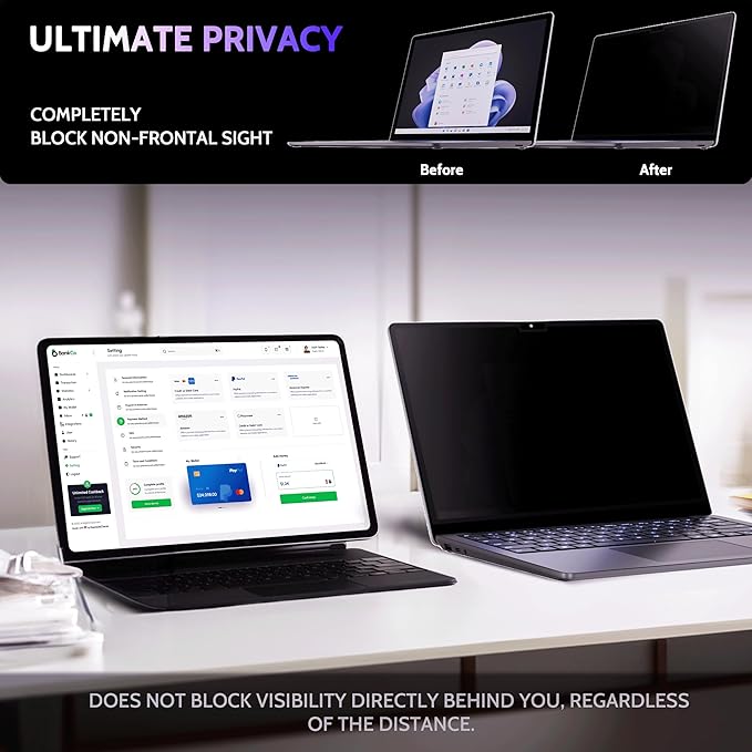 Peslv Privacy Screen for 13.5 Inch Surface Laptop 6/5/4/3/2/1, MagicSuction™ Removable Anti Spy Black Protector, Glare Blue Light Filter for Microsoft Laptop Computer Monitor