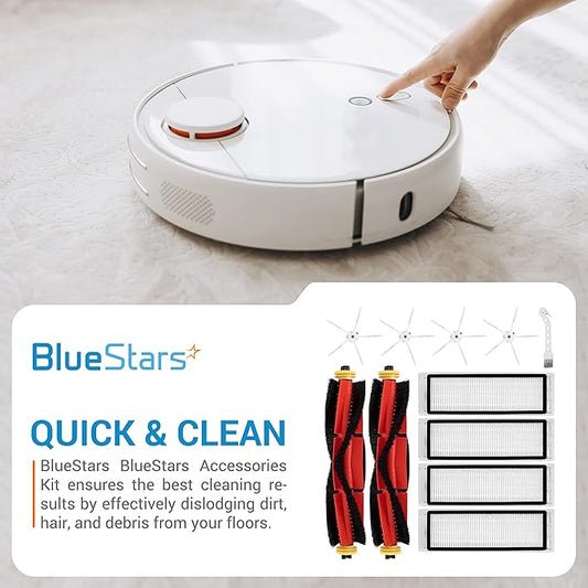 BlueStars Replacement Parts Compatible with Roborock S6 Pure S6 E4 S4 S4 Max S5 S5 Max E2 E3 E5 E20 E25 E35 S50 S65 Xiaomi Mijia Robot Vacuum – 2 Main Brush 6 Side Brush 4 HEPA Filter 1 Sweeping Brush