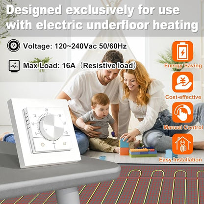 HEATIT Manual Non-Programmable Floor Heating Thermostat, 100-240V White