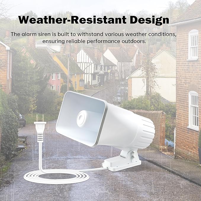 Nippon America High Decibel High Power Outdoor Alarm Security Siren (TC-S7545-110), Long Range, 80 Watts, 120 Decibels, Remotely Activate with Wi-Fi Socket (Sold Separately)