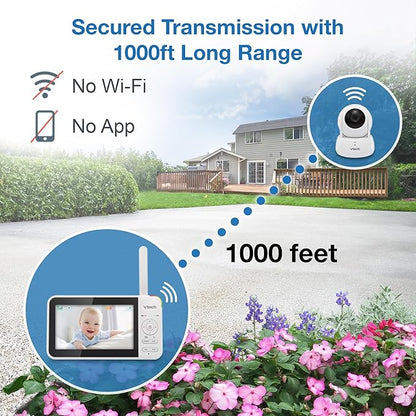 VTech VM924-3 5" Pan Tilt Zoom Video Baby Monitor with 3 Cameras – No WiFi, 17Hr Battery, 1000ft Range, Night Vision & Lullabies – Ideal for New Parents