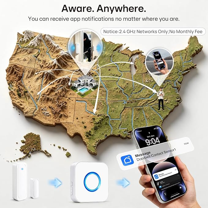 4 in 1 Smart WiFi Door Chime When Door Opens Entry Alarm for Security/Kids