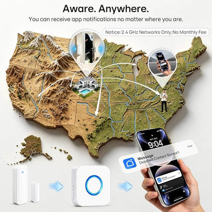 4 in 1 Smart WiFi Door Chime When Door Opens Entry Alarm for Security/Kids