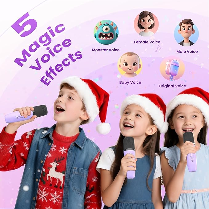 Mini Karaoke Machine for Kids Adults, 2026 TOP Birthday Gifts for Girls Boys 3,4,5,6,7,8+Year Old Toddler Toys, Portable Bluetooth Speaker with 2 Wireless Karaoke Microphones Player (Deep Pink)