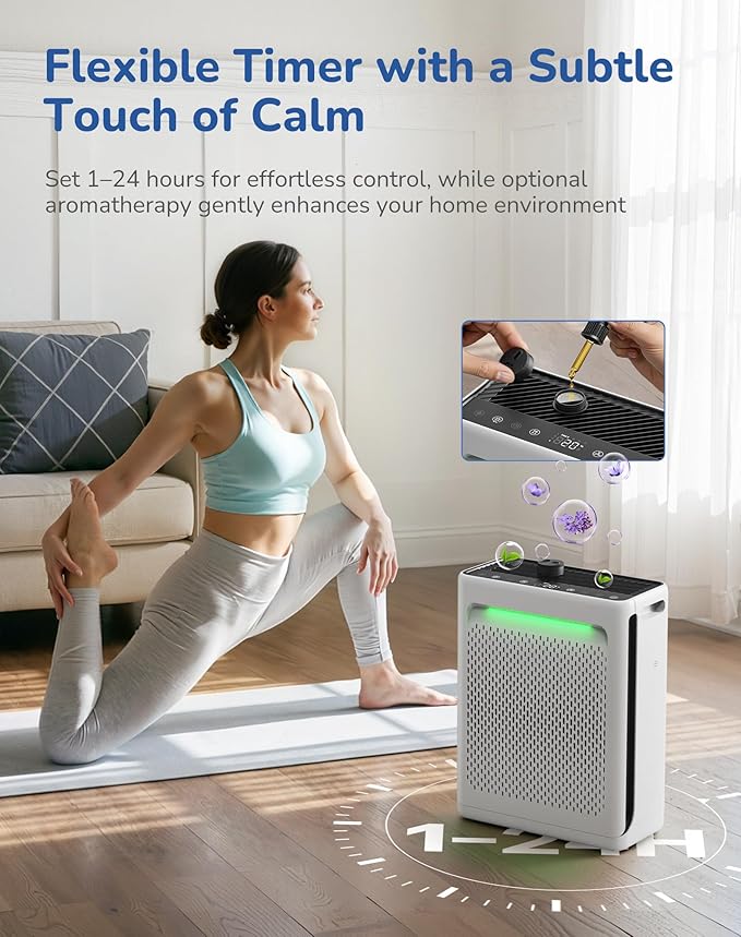 Air Purifier for Home Large Room, CADR 270 Powerful Bedroom Air Cleaner|Washable Pre-Filter, Sleep Mode, AQI Display, AUTOMode with Aromatherapy, Reduce Pets Hair Dust Pollen Odor, DH-JH023 White