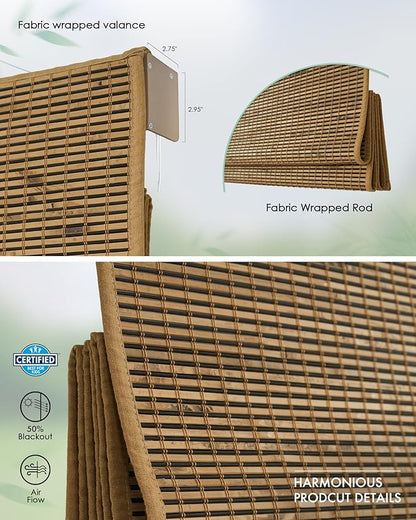 Yoolax Motorized Bamboo Roman Shades with Remote, Smart Roman Shades for Indoor Windows, Light Filtering Automatic Blinds Work with Alexa, Google Home, Apple Homekit, Customized (Bamboo Texture Brown)