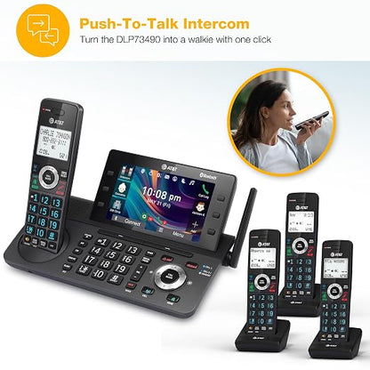 AT&T 4-Handset DECT 6.0 Cordless Home and Business Phone with Answering Machine, 5" Color Display, One-Touch Shortcut, Conference, Intercom, Smart Call Blocker, Bluetooth Connect to Cell: DLP73490