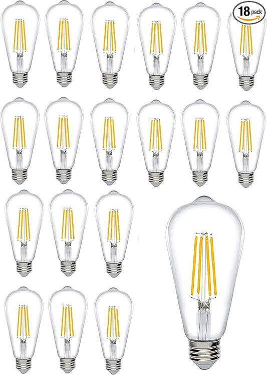 Bioluz Dimmable Warm Edison Light Bulbs - 800 Lumen Warm White 2700K LED Replacement for Incandescent Light Bulbs - 18-Pack Vintage Warm Light Bulbs for Dimmable Light Fixtures