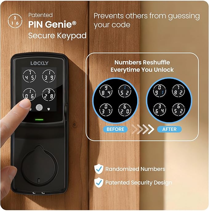 Lockly Guard Deadbolt PGD728WPU Commercial Smart Lock – UL10B/10C Fire Rated Keypad Deadbolt with Fingerprint, Wi-Fi & Bluetooth, Alexa & Google Compatible, 8 AA Batteries, Rekeyable Door Lock