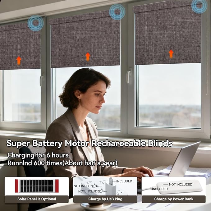 Smart Remote-Controlled Electric Roller Blinds,Motorized Blinds with Remote,100% Blackout Smart Roller Blinds Compatible with Apple Homekit Google Home and Alexa Via HUB (Dark Gray, W23''×H72'')