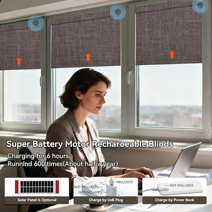 Smart Remote-Controlled Electric Roller Blinds,Motorized Blinds with Remote,100% Blackout Smart Roller Blinds Compatible with Apple Homekit Google Home and Alexa Via HUB (Dark Gray, W23''×H72'')