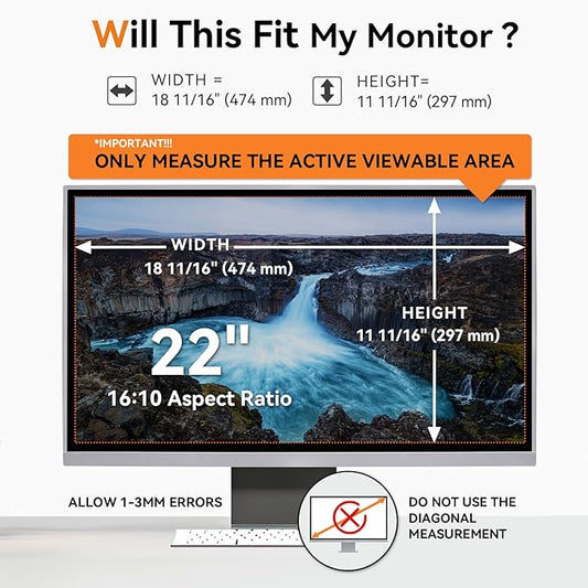 Mamol 22 Inch Computer Privacy Screen Filter for 16:10 Aspect Ratio Widescreen Monitor - Removable Anti Glare Blue Light Filter, Anti-Scratch Privacy Protector Film, Computer Screen Shield 22in