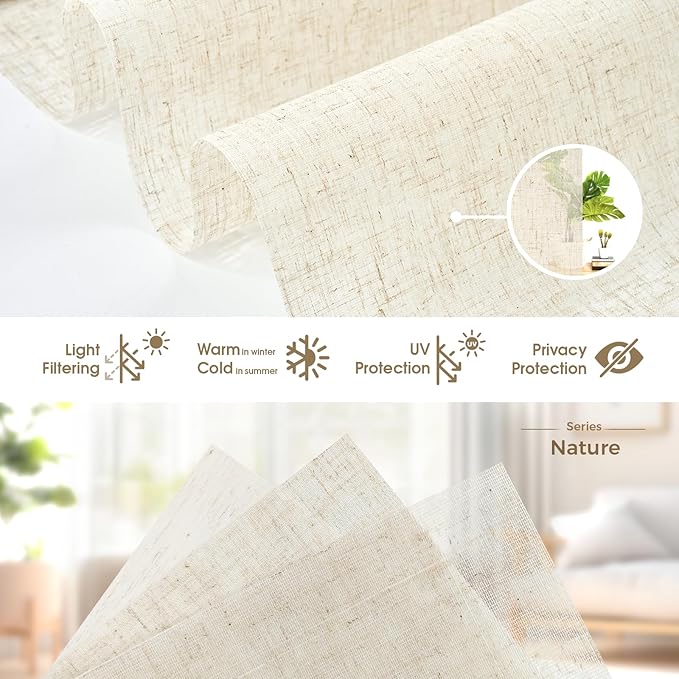 HeyBlinds Motorized Blinds with Remote, Smart Roller Shades with App & Voice Control, Work with Alexa Google HomeKit, Light Filtering Custom Window Shades for Living Room Office (Nature-Linen LF)