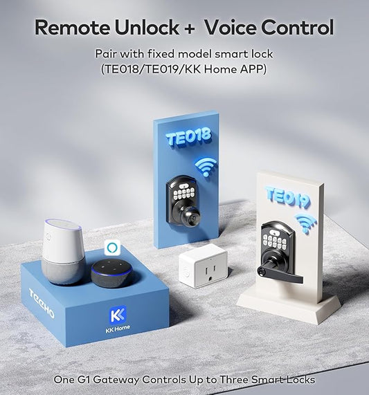 TEEHO G1 Gateway for Smart Door Lock with Smart Plug, WiFi Bridge for Remote Lock Control, App-Controlled Power Outlet, Smart Hub Compatible with KK Home APP and Alexa Voice Control