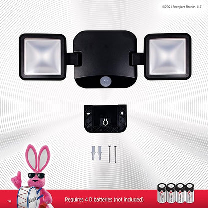 Energizer LED Flood Light Outdoor, Security Light, 2 Head, Wireless, Battery Operated, 800 Lumens, Swivels & Rotates, Weather-Resistant, Motion Sensor Outdoor Light, Black, 1 Pack, 40776