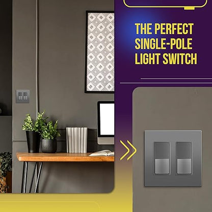 ENERLITES Elite Series Decorator Switch, Paddle Rocker Light Switch, Single Pole, 3 Wire, Grounding Screw, Residential Grade, 15A 120V, UL listed, 91150-SG, Space Gray