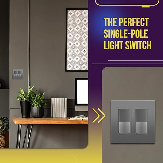 ENERLITES Elite Series Decorator Switch, Paddle Rocker Light Switch, Single Pole, 3 Wire, Grounding Screw, Residential Grade, 15A 120V, UL Listed, 91150-SG, Space Gray, 10 Pack