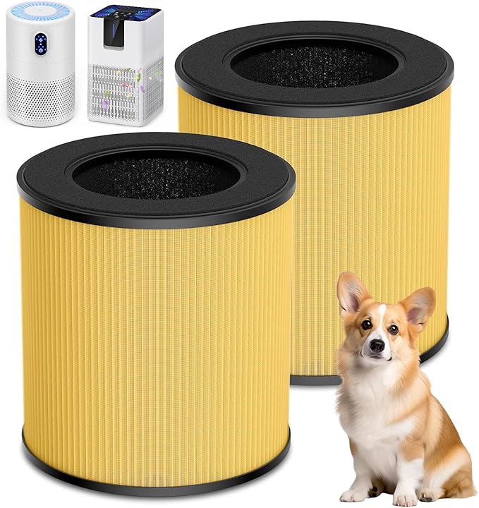 B-D02L/M05 Replacement Filter, Compatible with MOOKA B-D02L & M05 Air Purifier, for VEWIOR B-D02U, for KOIOS B-D02L, 2 Pack Pet Care Filter,Yellow