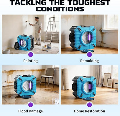 800CFM HEPA Air Scrubber with UV-C Light Sterilization, 3-Stage Filtration Negative Machine Air Scrubber, Air Cleaner with MERV10, Carbon, H13 HEPA, for Home, Industrial Commercial Use, Blue