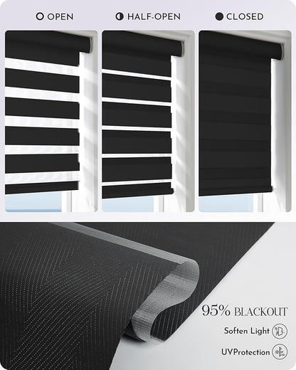 Graywind Motorized Zebra Sheer Blinds Compatible with Alexa Horizontal Light Filtering Window Shades Remote Roller Blinds with Valance for Smart Home and Office, Customized Size (Luxury Black)