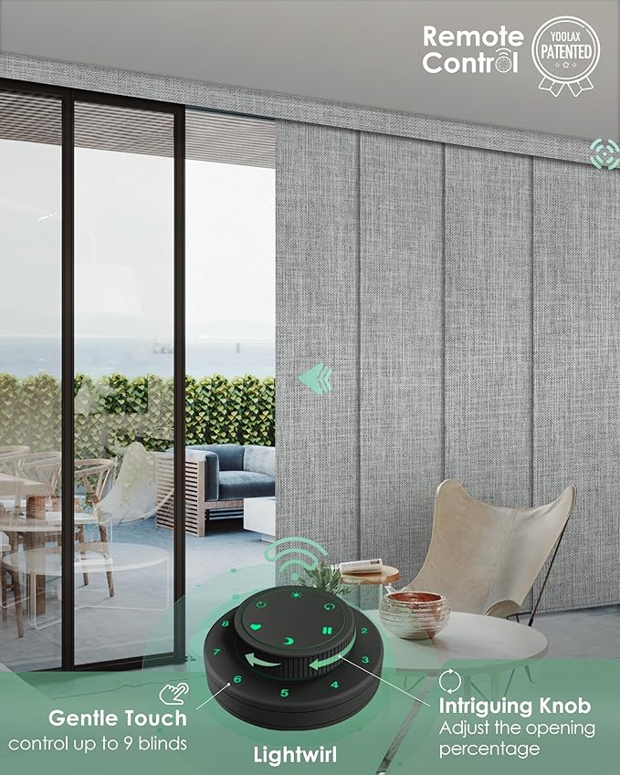 Yoolax Custom XL Smart Sliding Door Blinds, Motorized Sliding Panel Blinds Compatible with Alexa, Fabric Blackout Vertical Rechargeable Battery Shades for Glass Doors(Fabric-Smoky Grey)