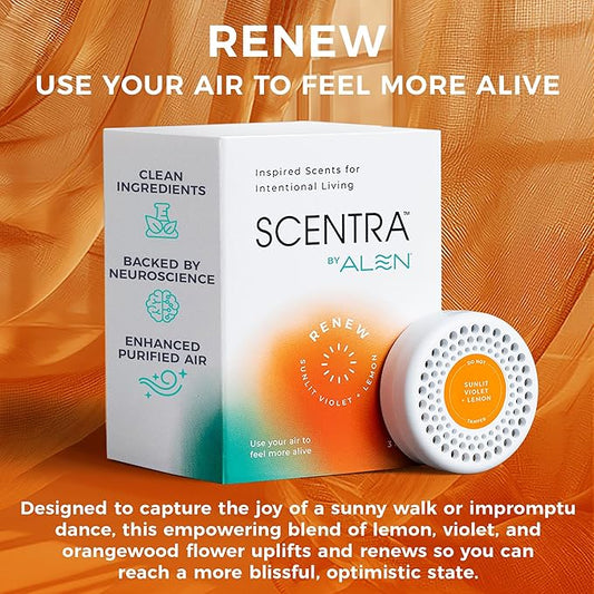 Scentra RENEW Air Purifier Scent Refill - 3 Months Supply, for Air Purifiers - Lemon, Violet & Orangewood Flower, Supports Energy & Renewal, Designed to Uplift & Refresh