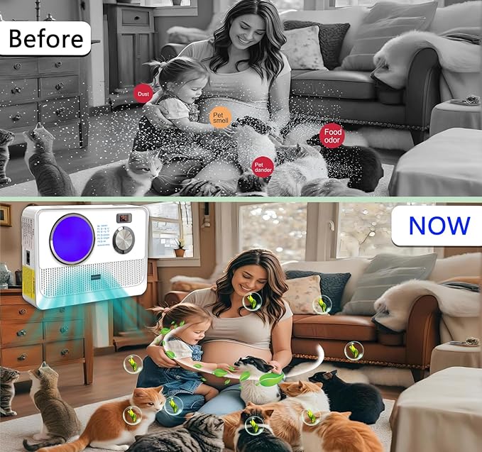 3-in-1 Ionic Air Purifier, Cat Litter Deodorizer, Air Freshener for Home with Ozone Generator, Ionizer, U Light – Reduce Pets Poof Odor, Litter Smell, Smoke, Dust,Plug-in to Use
